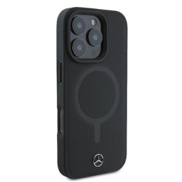 Mercedes Smooth Leather MagSafe dėklas iPhone 16 Pro - juodas