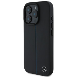 Mercedes MB Blue Line Leather MagSafe dėklas iPhone 16 Pro - juodas