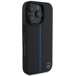 Mercedes MB Blue Line Leather MagSafe dėklas iPhone 16 Pro - juodas