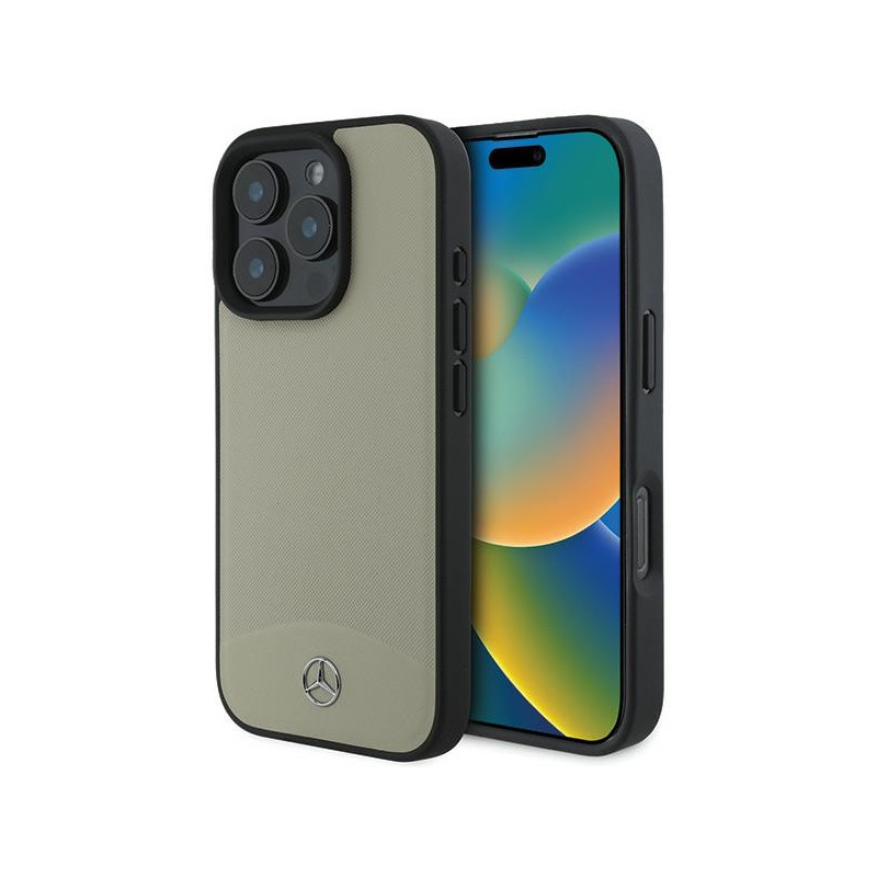 Mercedes MB tekstūruotos ir paprastos odos MagSafe dėklas, skirtas iPhone 16 Pro Max - smėlio spalvos