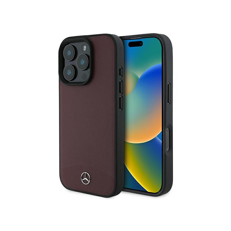 Mercedes tekstūruotos ir paprastos odos MagSafe dėklas iPhone 16 Pro Max - raudonas