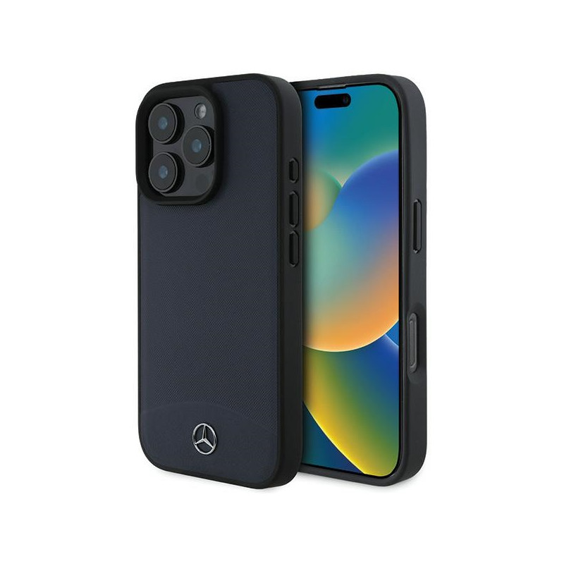 Mercedes tekstūruotos ir paprastos odos MagSafe dėklas iPhone 16 Pro Max - tamsiai mėlynas