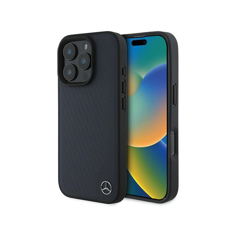 Mercedes MB Wood Imitation Leather MagSafe dėklas iPhone 16 Pro Max - tamsiai mėlynas
