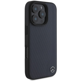 Mercedes MB Wood Imitation Leather MagSafe dėklas iPhone 16 Pro Max - tamsiai mėlynas