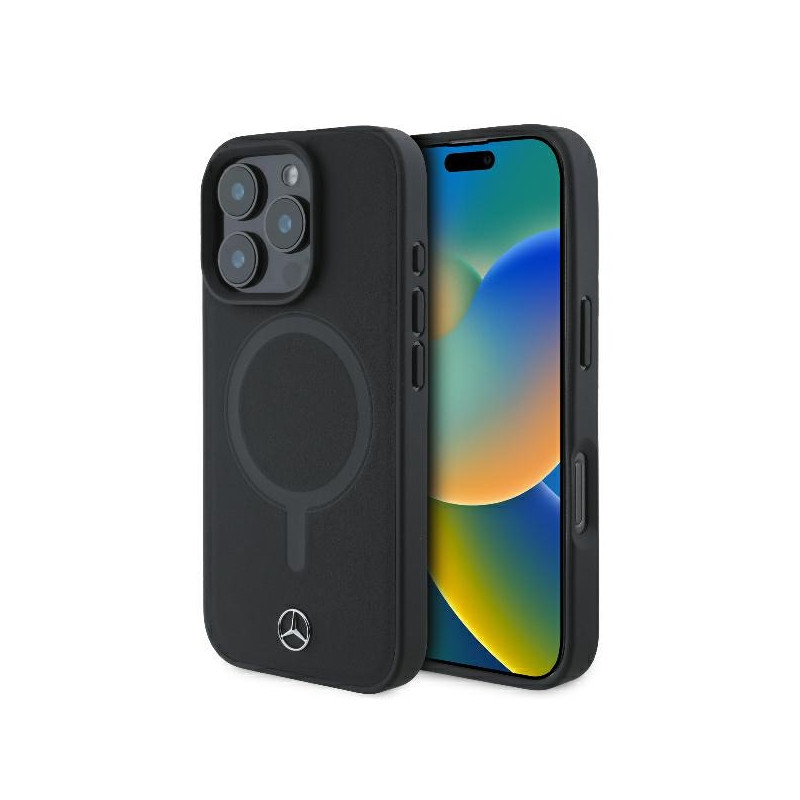 Mercedes Smooth Leather MagSafe dėklas iPhone 16 Pro Max - juodas