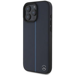 Mercedes MB Blue Line Leather MagSafe dėklas iPhone 16 Pro Max - tamsiai mėlynas