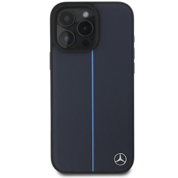 Mercedes MB Blue Line Leather MagSafe dėklas iPhone 16 Pro Max - tamsiai mėlynas