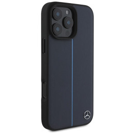 Mercedes MB Blue Line Leather MagSafe dėklas iPhone 16 Pro Max - tamsiai mėlynas