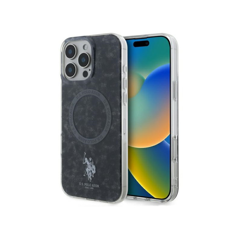 US Polo IML Ring MagSafe dėklas iPhone 16 Pro - juodas