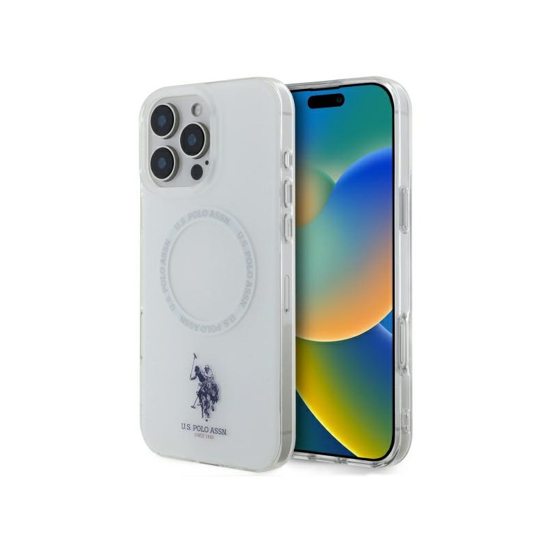 US Polo IML Ring MagSafe dėklas iPhone 16 Pro - baltas