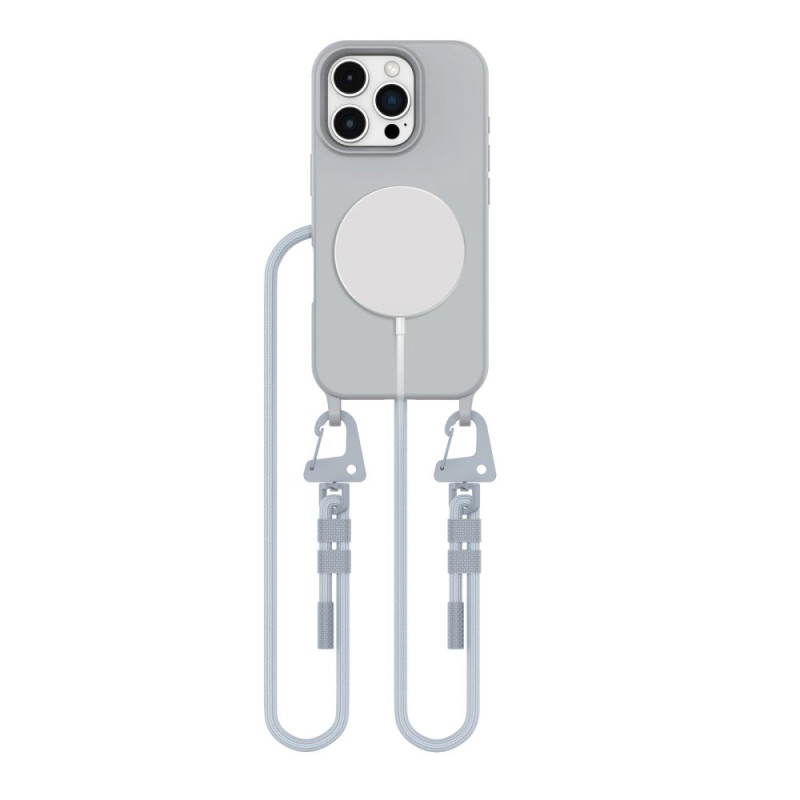 Tech-Protect MagNecklace MagSafe dėklas su dirželiu, skirtas iPhone 16 Pro – pilkas