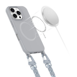 Tech-Protect MagNecklace MagSafe dėklas su dirželiu, skirtas iPhone 16 Pro – pilkas