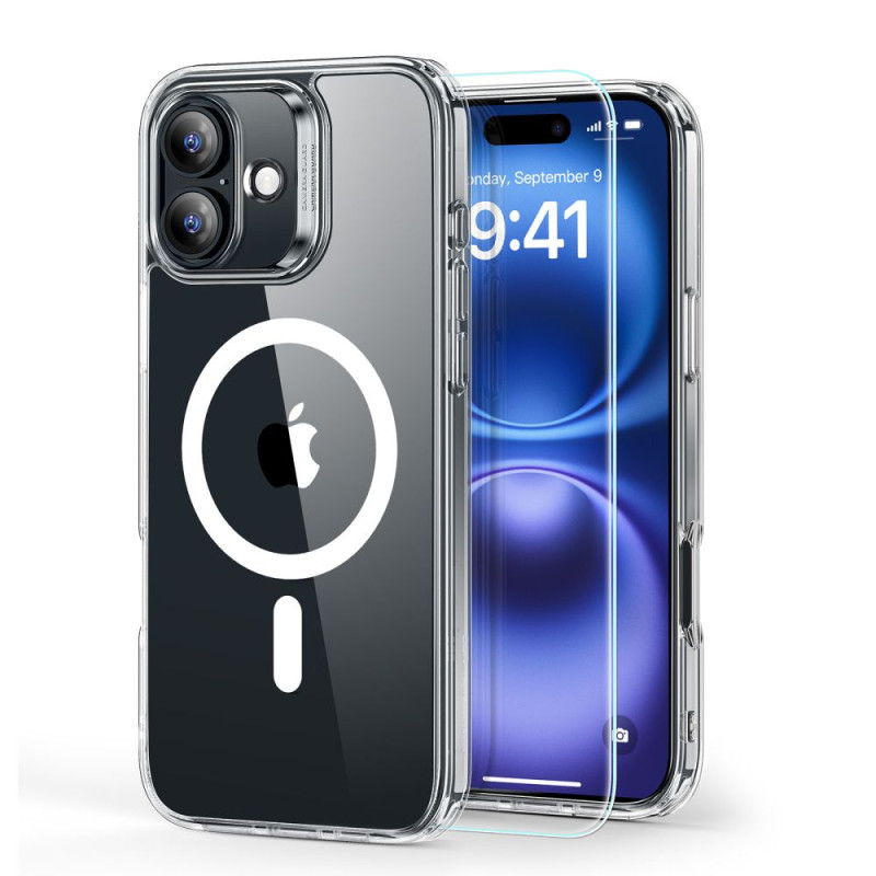 ESR Classic Hybrid Halolock MagSafe dėklas + grūdintas stiklas skirtas iPhone 16 Plus - skaidrus