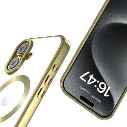 Tech-Protect MagFlex MagSafe dėklas iPhone 16 - skaidrus su auksiniu rėmeliu