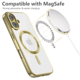 Tech-Protect MagFlex MagSafe dėklas iPhone 16 - skaidrus su auksiniu rėmeliu