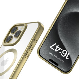 Tech-Protect MagFlex MagSafe dėklas iPhone 16 Pro - skaidrus su auksiniu rėmeliu
