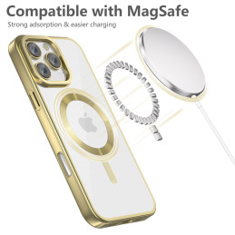 Tech-Protect MagFlex MagSafe dėklas iPhone 16 Pro Max - skaidrus su auksiniu rėmeliu