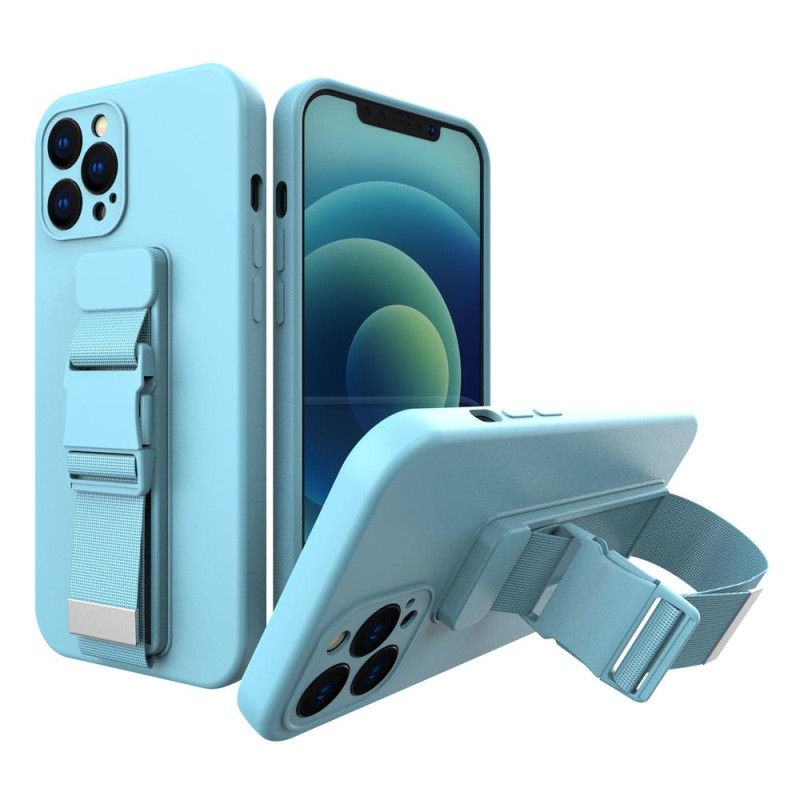 Virvės dėklas gelio dėklas su dirželiu grandinės rankinė dirželis iPhone 12 mini mėlynas