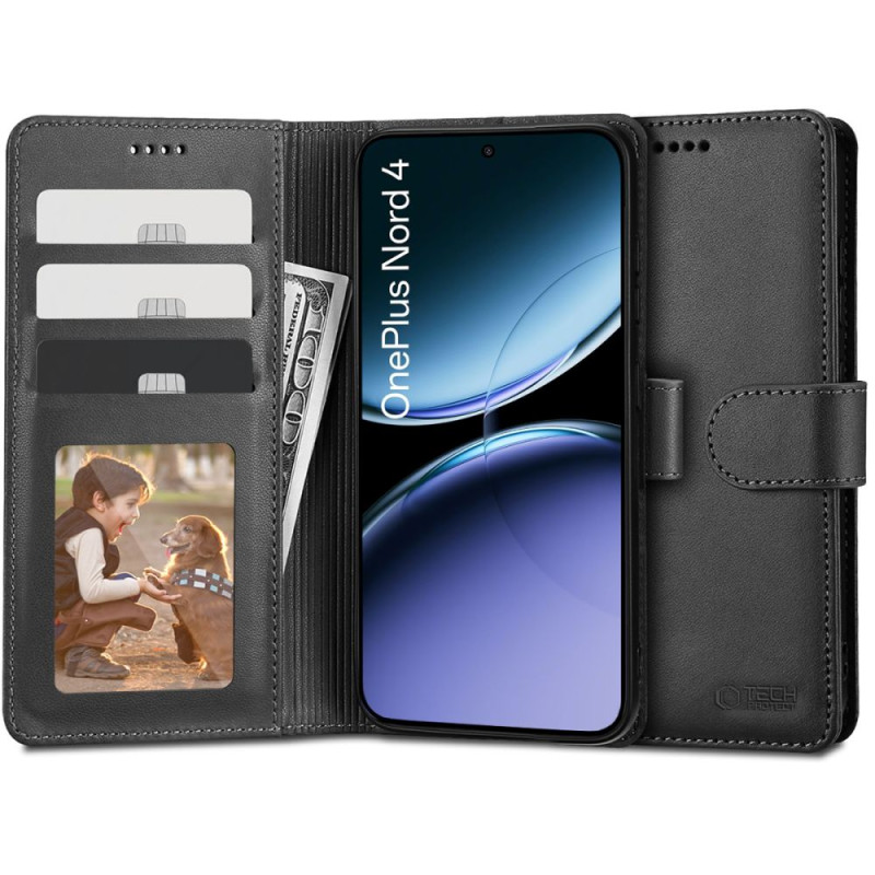Tech-Protect Wallet dėklas su piniginės ir stovo funkcija, skirta OnePlus Nord 4 - juodas