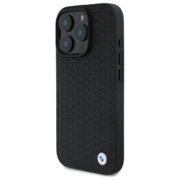 BMW Sign Leather Diamond Metal Logo MagSafe dėklas iPhone 16 Pro - juodas