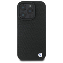 BMW Sign Leather Diamond Metal Logo MagSafe dėklas iPhone 16 Pro - juodas