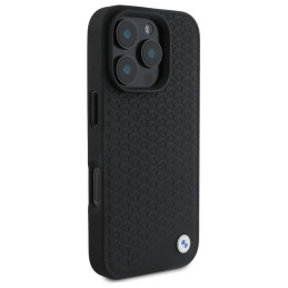 BMW Sign Leather Diamond Metal Logo MagSafe dėklas iPhone 16 Pro - juodas