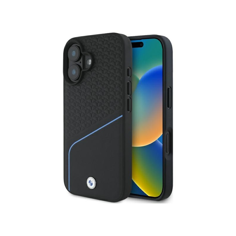 BMW Sign Leather Textured And Line MagSafe dėklas iPhone 16 - juodas