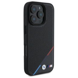 BMW M Perforated Tricolor Line MagSafe dėklas iPhone 16 Pro Max - juodas