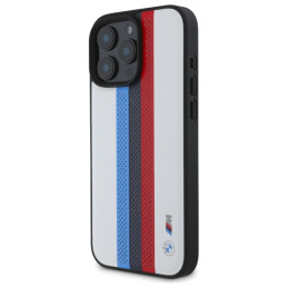 BMW M Performance Tricolor Printed Stripes MagSafeMagSafe dėklas iPhone 16 Pro Max - baltas