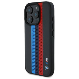 BMW M Performance Tricolor Printed Stripes MagSafeMagSafe dėklas, skirtas iPhone 16 Pro Max – juodas