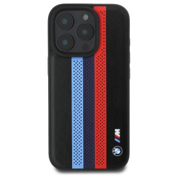 BMW M Performance Tricolor Printed Stripes MagSafeMagSafe dėklas, skirtas iPhone 16 Pro Max – juodas