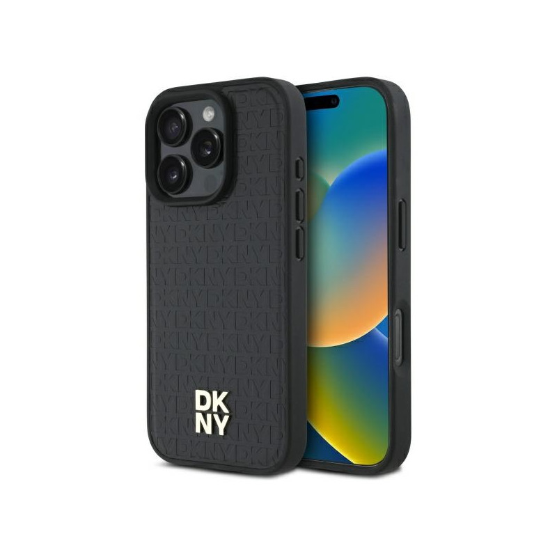 DKNY Repeat Pattern Stack Logo MagSafe dėklas iPhone 16 Pro - juodas