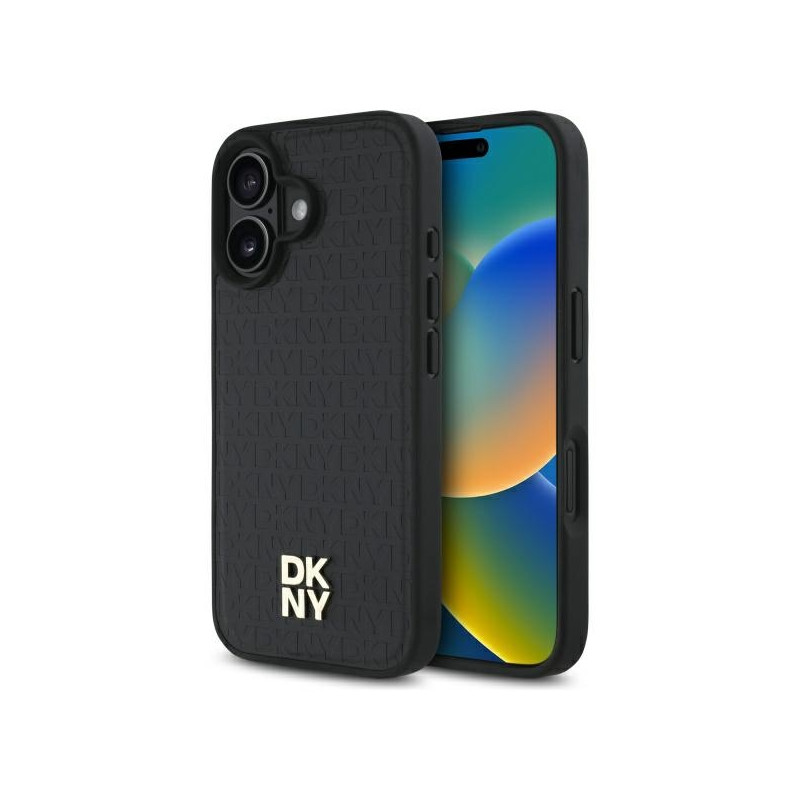 DKNY Repeat Pattern Stack Logo MagSafe iPhone 16 dėklas – juodas