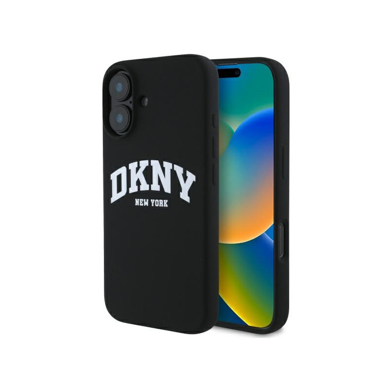 DKNY Silicone White Printed Logo MagSafe dėklas iPhone 16 - juodas