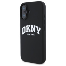 DKNY Silicone White Printed Logo MagSafe dėklas iPhone 16 - juodas