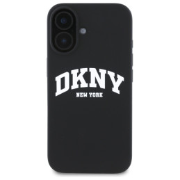 DKNY Silicone White Printed Logo MagSafe dėklas iPhone 16 - juodas