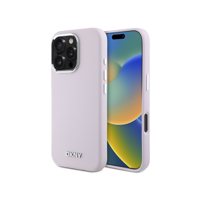 DKNY Liquid Silicone Small Metal Logo MagSafe dėklas iPhone 16 Pro Max - rožinis
