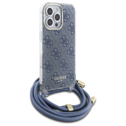 Guess Crossbody Cord 4G Print dėklas su dirželiu, skirtas iPhone 16 Pro - mėlynas