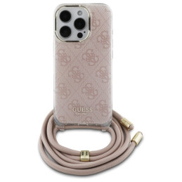 Guess Crossbody Cord 4G Print dėklas su dirželiu iPhone 16 Pro - rožinis