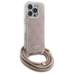 Guess Crossbody Cord 4G Print dėklas su dirželiu iPhone 16 Pro - rožinis