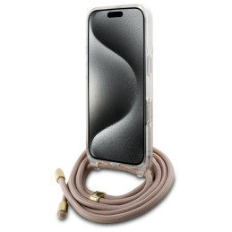 Guess Crossbody Cord 4G Print dėklas su dirželiu iPhone 16 Pro - rožinis