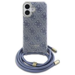 Guess Crossbody Cord 4G Print dėklas su dirželiu, skirtas iPhone 16 - mėlynas