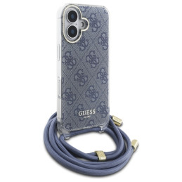 Guess Crossbody Cord 4G Print dėklas su dirželiu, skirtas iPhone 16 - mėlynas