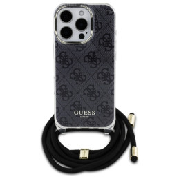 Guess Crossbody Cord 4G Print dėklas, skirtas iPhone 16 Pro Max - juodas