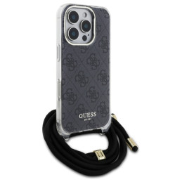 Guess Crossbody Cord 4G Print dėklas, skirtas iPhone 16 Pro Max - juodas