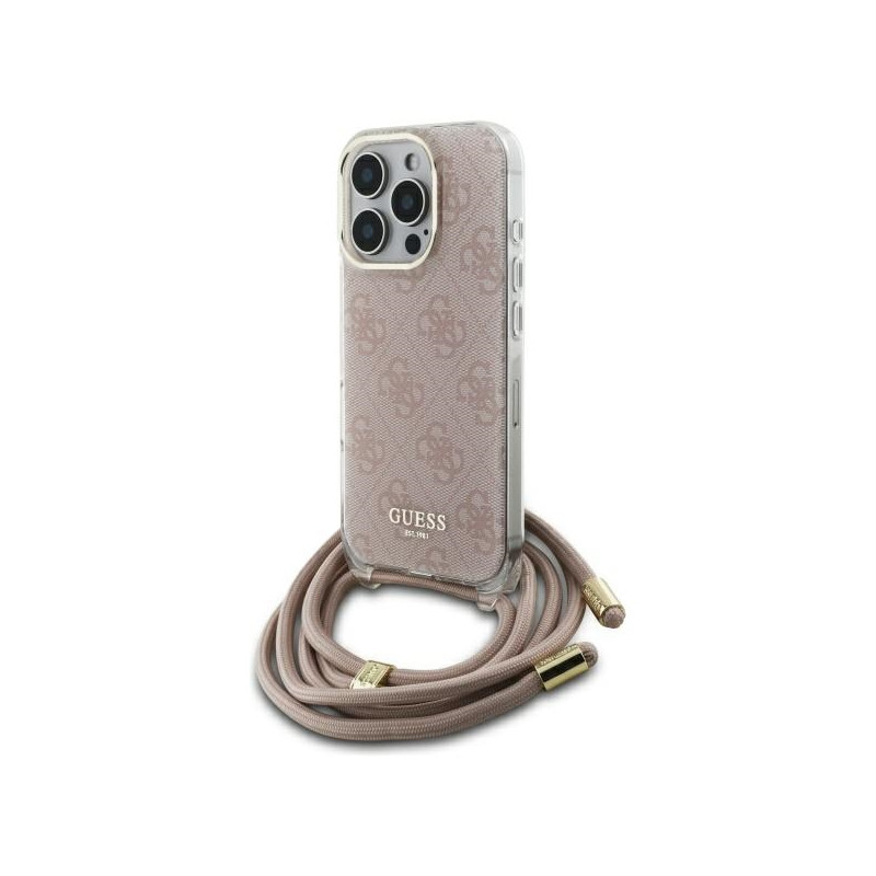 Guess Crossbody Cord 4G Print dėklas, skirtas iPhone 16 Pro Max - rožinis