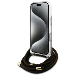 Guess Crossbody Cord 4G Print dėklas, skirtas iPhone 16 Pro Max - rudas