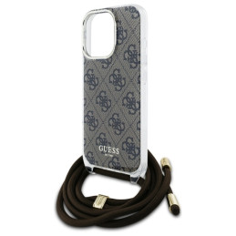 Guess Crossbody Cord 4G Print dėklas, skirtas iPhone 16 Pro Max - rudas