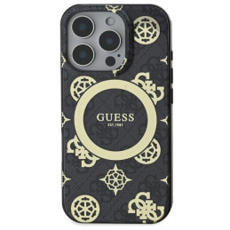 Guess IML Peony On 4G Background MagSafe dėklas iPhone 16 Pro - juodas