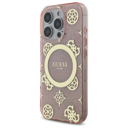 Guess IML Peony On 4G Background MagSafe dėklas iPhone 16 Pro - rožinis